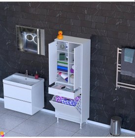 Resim Eliusta Reli Dolap Beyaz Çok Kullanımlı 60 Cm Eninde Banyo Dolabı 60x171x32,5 Cm 2 Kapak 6 Raf Dolap Beyaz 