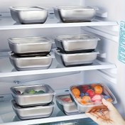 Resim 5 adet Hava Geçirmez Kapaklı Paslanmaz Çelik Gıda Saklama Kapları - Piknikler, Yemek Hazırlığı ve Buzdolabı Düzenleme için Mükemmel, Gıda Güvenli ve Dayanıklı, Güç Gerektirmez, İdeal Mutfak Gereçleri, Yemek Hazırlama Kapları | Dikdörtgen Kaplar | Dayanıklı Gıda Saklama 