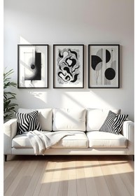 Resim Huhuli Ahşap Siyah Çerçeveli 3 Parça Set Tablo Huhu425 