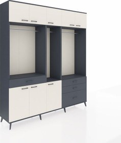 Resim Hyperion Dolap 8 Raflı 4 Çekmeceli 3 Askılı 220x44x243 Antrasit-aytaşı/antrasit Aytası/antrasıt 