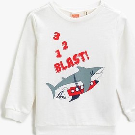 Resim Erkek Bebek Yazılı Baskılı Bisiklet Yaka Sweatshirt Pamuklu 