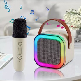 Resim Rgb Işıkl Mikrofonlu Taşınabilir Bluetooth Hoparlör Kablosuz Karaoke Müzik Eğlence 