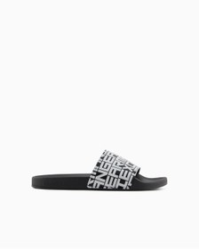 Resim Armani Exchange Erkek Üst Yüzeyi Logo Desenli Rahat Taban Siyah Terlik 