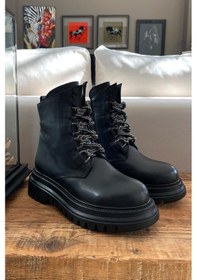 Resim Siyah Hakiki Deri Kadın Bot & Bootie K02531206603 Siyah 