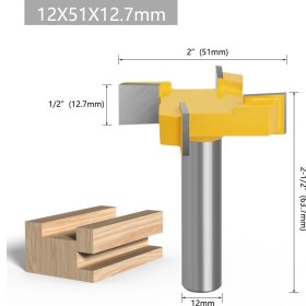 Resim Youtek Ahşap Freze Aleti, Dört Blatlı T Tipi, Geniş Kesim Alanı, Farklı Sap Seçenekleri 12mm 51 1/2 