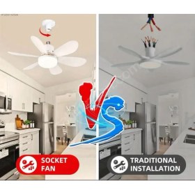 Resim Tavan Vantilatörü, Uzaktan Kumandali LED 40W Isikli Soket 52 cm 