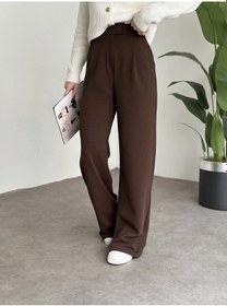 Resim Zenistra Kadın Kahverengi Cırt Kapamalı Geniş Paça Salaş Likralı Ayarlanabilir Bel Palazzo Pantolon 24fw0003 Kahverengi 