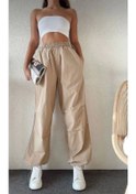 Resim Cepli Paraşut Pantalon - Bej 
