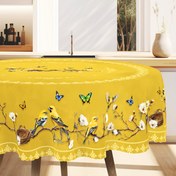 Resim 1 adet Vintage Sarı Kuşlar Masa Örtüsü - Canlı Çiçek ve Kelebek Tasarımı, Ev Yemekleri ve Parti Dekoru için Polyester Yuvarlak Masa Örtüsü, İdeal Bahar/Yaz Hediyesi, Parti Masa Örtüsü | Çiçek ve Kelebek Tasarımı | Dayanıklı Masa Örtüsü, Kuş Masa Örtüsü 