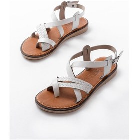 Resim 205-09 Beyaz Ortopedik Hakiki Deri Kadın Sandalet Altın - Taba 