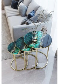 Resim Ecol Desings Ecol Gold Metal Zigon Sehpa Yeşil Şimsek Siyah 'kırılmaz Cam' Gold Yeşil Siyah 