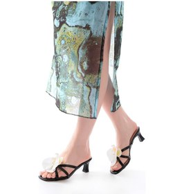 Resim S-622 Siyah Orkide Detaylı İnce Topuklu Kadın Terlik Siyah 