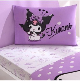 Resim Taç Lisanslı Kuromi Tek Kişilik Pamuklu Nevresim Takımı Mor 