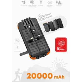 Resim Kensa Güneş Enerjili Powerbank 20.000 Mah | Hızlı Şarj | LED Göstergeli | Dahili Kablo | Solar Şarj Cihazı 
