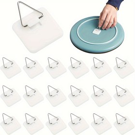 Resim 10 Adet Şık Beyaz Kendinden Yapışkanlı Tabak Tutucular - Çivi Gerektirmeyen, İz Bırakmayan Dekoratif Tabaklar & Duvar Sanatı için Asma Kancalar, Cilalı Yüzey, Ev Düzeni için İdeal, Tabak Askıları 
