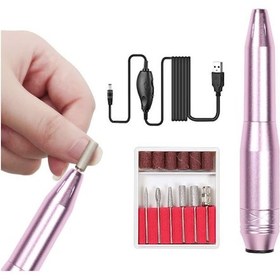Resim Elektrikli Usb Alüminyum Tırnak Törpü Manikür ve Pedikür Seti Pembe 