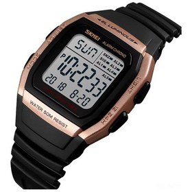 Resim Reedark 1278 Modeli 50m Su Geçirmez Abs Kasa Pu Kordon Çift Zaman Gösteren Luminous Stopwatch Alarmlı Elektronik Saat Pembe Altın Yeşil 