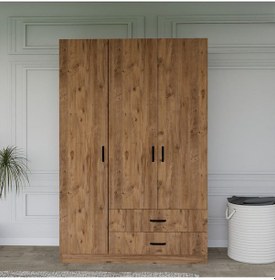 Resim Yaman Çam 3 Kapılı 2 Çekmeceli Elbise Dolabı - Gardırop Atlantik Çam 