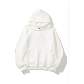 Resim Tua Moda 3 İplik Pamuklu Unisex Kapşonlu Sweetshirt - Beyaz Beyaz 