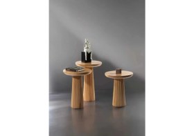 Resim Simillo Home & Living Wood Wooden 3’Lü Set Fitilli Mantar Yan Sehpa Modern Ahşap Renk Fiskos 