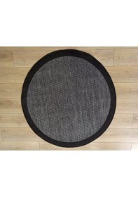 Resim Çam Halı Sisal 9714 Gri / Siyah Bordürlü Daire Jüt Sisal Kilim - 160x160 