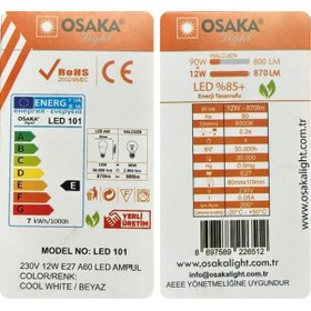 Resim 1 Adet Osaka 12w 90w Beyaz Işık 6500k E27 Duylu Kalın Duy Led Ampul 