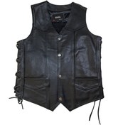 Resim Dclleather Erkek Siyah Deri Motorcu Yeleği Çıtçıtlı ve Cepli 