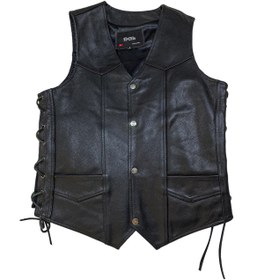 Resim Dclleather Erkek Siyah Deri Motorcu Yeleği Çıtçıtlı ve Cepli 