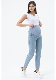 Resim Busa Hamile Esnek Karın Bantlı Mom Fit Kot Pantolon Taş Mavi-taş Mavi 