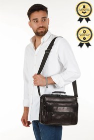 Resim Newish Polo Kasalı Battal Boy Erkek Hakiki Deri El Ve Omuz Askılı Çanta Siyah 