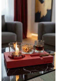 Resim Elza Kırmızı Biyoetanol Masaüstü Şömine - 1 Lt Copart Yakıt Hediye 