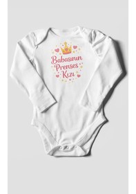 Resim Morivokids Babasının Prenses Kızı Uzun Kollu Çıtçıtlı Bebek Body Beyaz 
