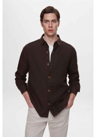 Resim Ds Damat Comfort Fit Kahverengi Düz %100 Keten Gömlek Ceket 2hc04s2194850 Kahverengi 