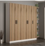 Resim Minar Kale 210 Cm 5 Kapaklı 3b Raf Portmanto Beyaz Dore 