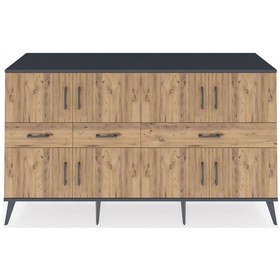 Resim Hyperion Konsol 5 Raflı 3 Çekmeceli 8 Kapaklı 176x44x99 Antrasit- Antrasit-çam 