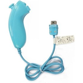 Resim Nintendo Wii Konsolu İçin Mavi Hareket Tabanlı Kablolu Nunchuck Denetleyici Video Oyunu El Kavisli Oyun Kolu Denetleyicisi 