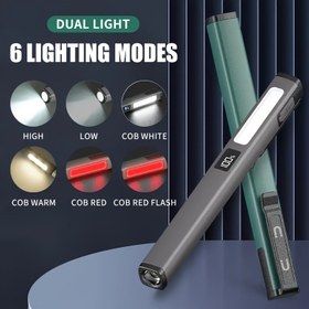 Resim Şarj Edilebilir COB LED El Feneri - Yan Işıkla Taşınabilir Mini Çalışma Işığı, 6 Modlu LCD Pil Ekranı, Yüksek Esneklikli Kalem Klipsi ve Type-C Şarj, Veri Kablosu Dahil, Acil Durumlar, Ev Kullanımı ve Okuma İçin Mükemmel | Kompakt Tasarım | Modern El Feneri, Şarj Edilebilir El Feneri 