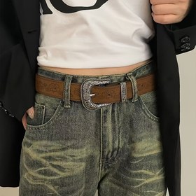 Resim Kadın Vintage Kahverengi Geniş Kemer - Y2K Sokak Stili Sahte Deri Altın Tonlu Toka ile, Günlük, Parti, Kolej ve Günlük Kıyafetler için Uygun, Rahat Kemer | Vintage Tarzı Kemer | Alaşımlı Toka Kemer 