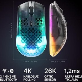 Resim SteelSeries Aerox 3 Wireless Gen 2 - Shadow 4K Kablosuz Gaming Mouse 