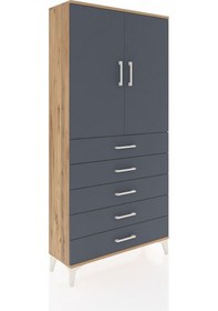 Resim Arges Dolap Tek Raflı 5 Çekmeceli Tek Askılı 88x30x182 Çam-an... Çam 