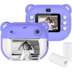 Resim Kangvka Çocuklar İçin Anında Fotoğraf Basan 1080p Çift Kameralı Y600 Mor Dijital Fotoğraf Makinesi 