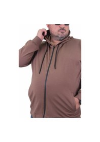 Resim Starbattal Büyük Beden Basic Mevsimlik Fermuarlı Kapüşonlu Sweat 22751 Taba-Taba 