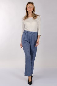 Resim Daido Minimalist Yüksek Bel Keten Kadın Pantolon - Regular Fit - Mavi / 48 