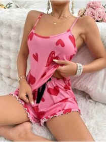Resim Ruselin MissAyza Pembe Kalp Desenli Şort Kadın Takım 
