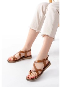 Resim 205-08 Taba Ortopedik Hakiki Deri Kadın Sandalet Taba 