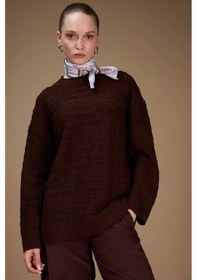 Resim Defacto Regular Fit Bisiklet Yaka Ajurlu Triko Tunik G0710ax25wnbn330 Kahve-bn330 