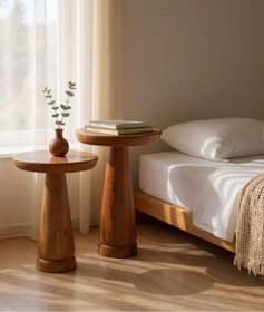 Resim ASELYA HOME Doğal Ahşap 2’li Set Mantar Yan Sehpa Modern Fiskos Zigon Çiçeklik 