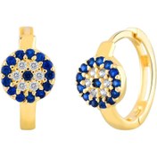 Resim MOOM MÜCEVHERAT Kadın 14 Ayar Altın Küpe Minimalist Nazar Boncuklu Halka Altın Küpe 13 Mm 