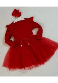 Resim Retro Women Kız Çocuk Kırmızı Pamuklu Tül Uzun Kol Özel Gün Doğum Günü Abiye Günlük Prenses Elbise Kırmızı 