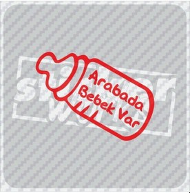 Resim Arabada Bebek Var Hologram Sticker Kırmızı 